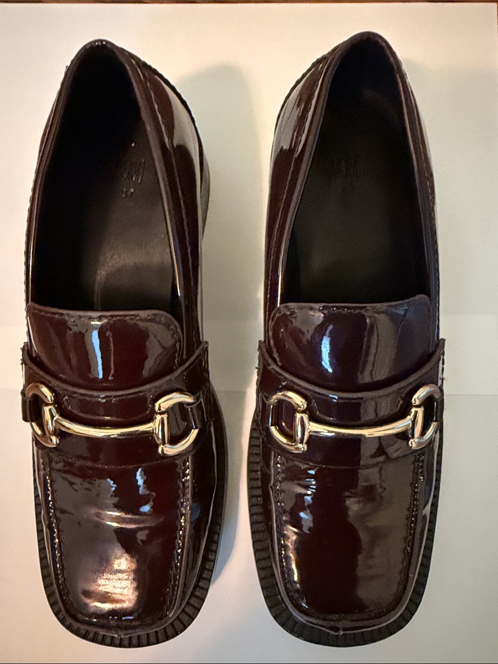 H&M Patent Leather Loafers in Dark Maroon